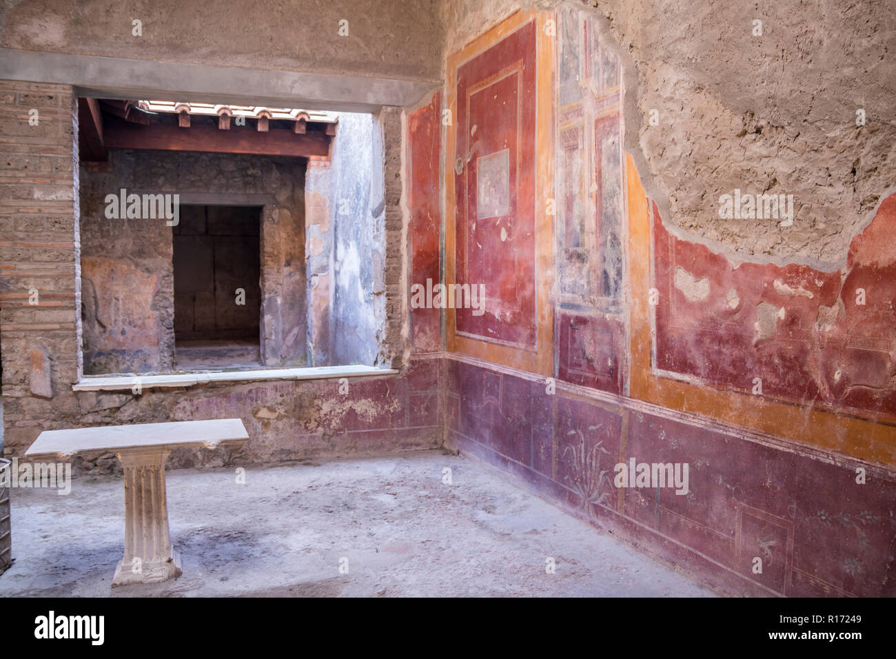 Dipinti, disegni, casa di terracotta affreschi, rovine romane concetto, la storia italiana, casa romana foto, Impero romano Pompei Italia Foto Stock