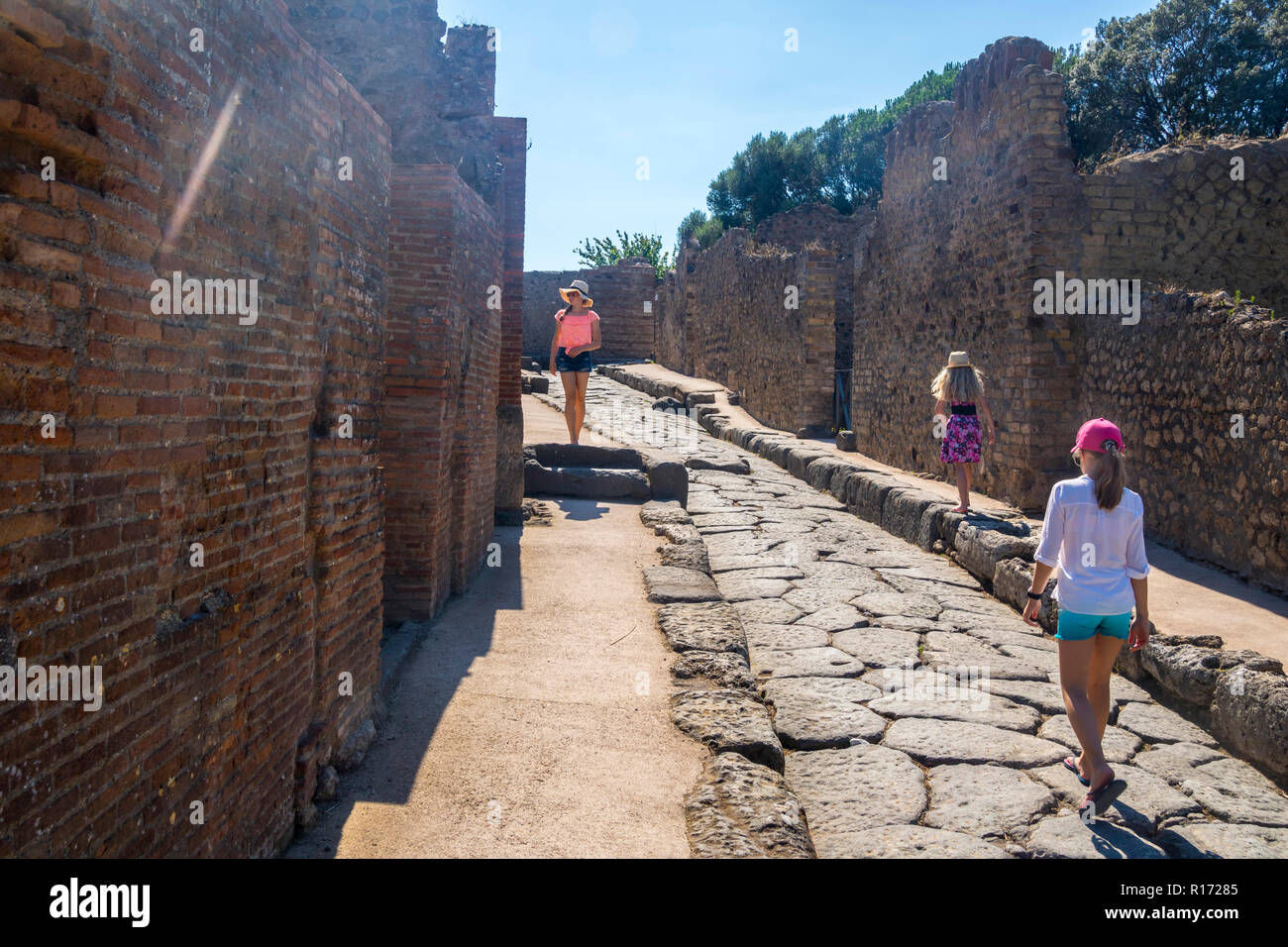 Pompei Street, Pompei, Vesuvio eruzione, Roma città di Pompei Scavi Napoli Italia, Sito Patrimonio Mondiale dell'UNESCO, Pompei Top attrazione turistica Foto Stock