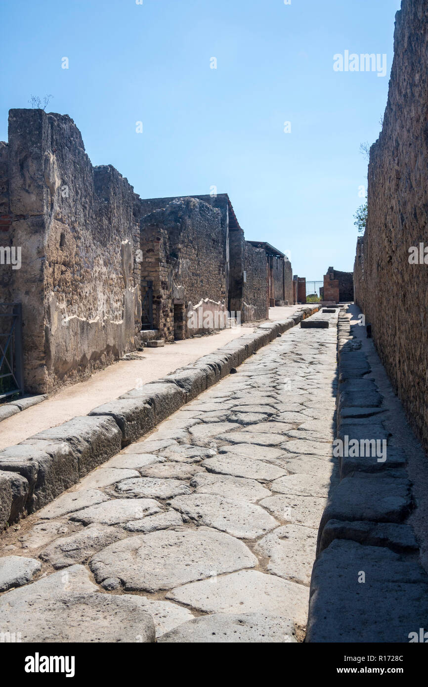 Pompei Street, Pompei, Vesuvio eruzione, Roma città di Pompei Scavi Napoli Italia, Sito Patrimonio Mondiale dell'UNESCO, Pompei Top attrazione turistica Foto Stock