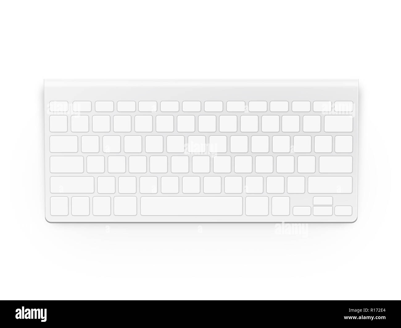 Blank white keyboard design mock up isolato. Pulsanti vuoti mockup del tastierino. Cancella chiavi scheda di plastica modello. Pc clavier layout. Foto Stock