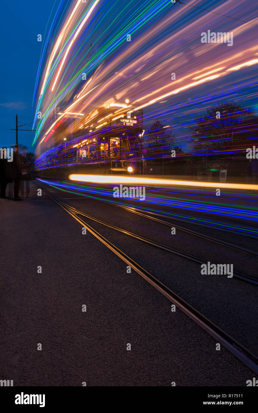 Uno di una serie di immagini prese nel corso di una speciale serata aperta a Crich tramvia Village, Derbyshire, Regno Unito Foto Stock