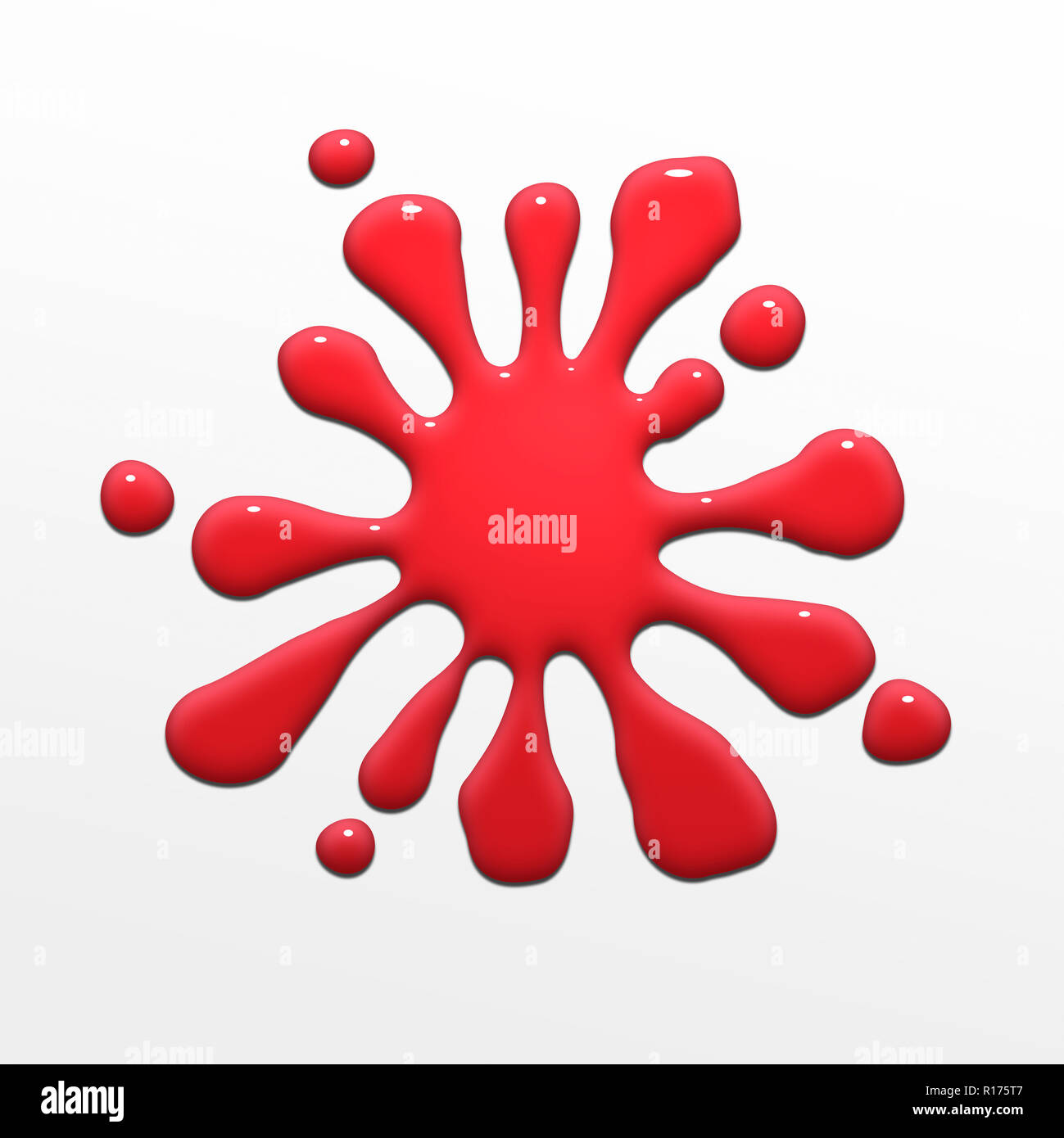 Splatter di colore rosso vernice, sfondo bianco Foto Stock