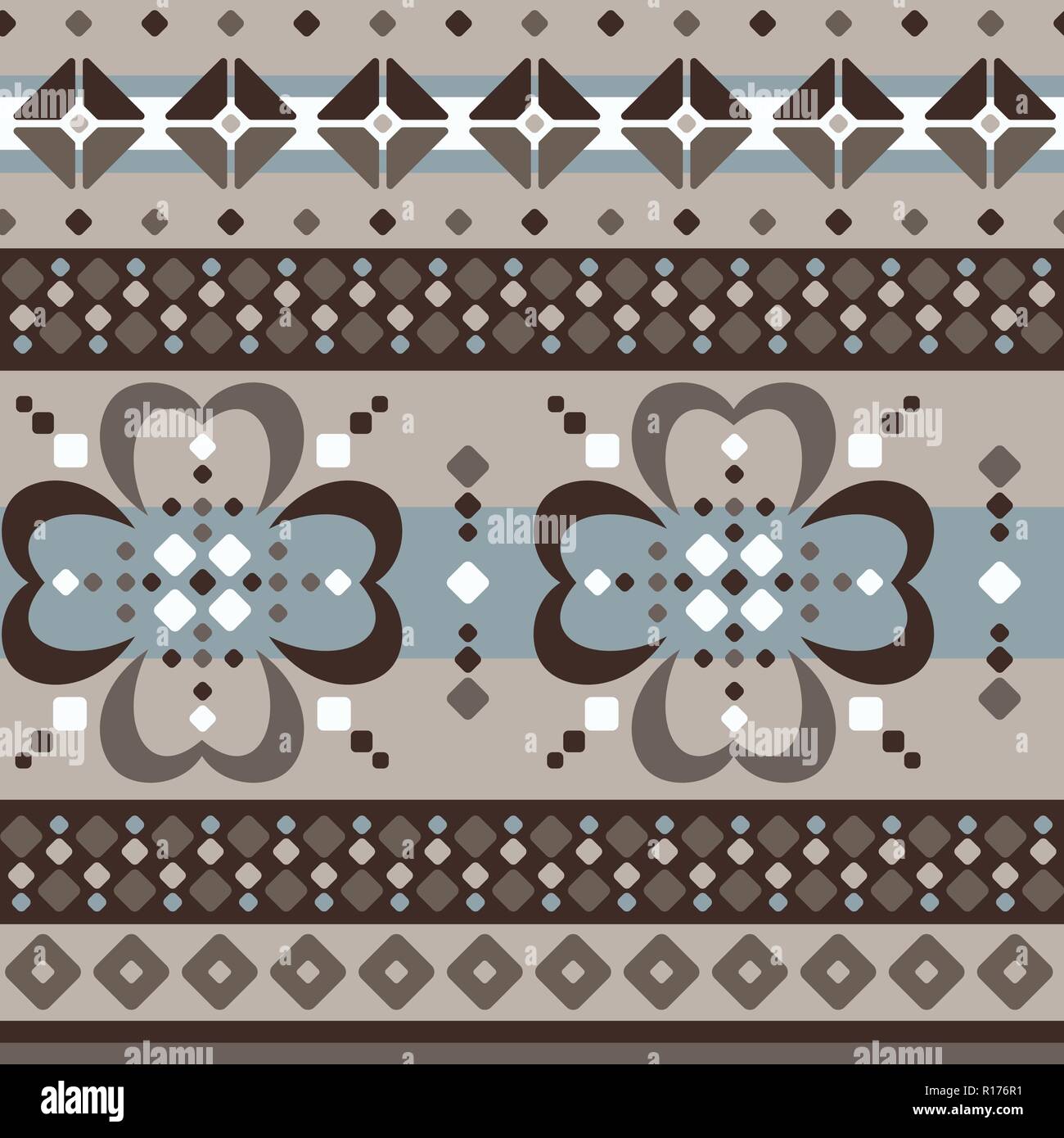 Jumbo larga scala Fair Isle stile beige marrone blu bianco vector seamless pattern astratti con fiori Illustrazione Vettoriale