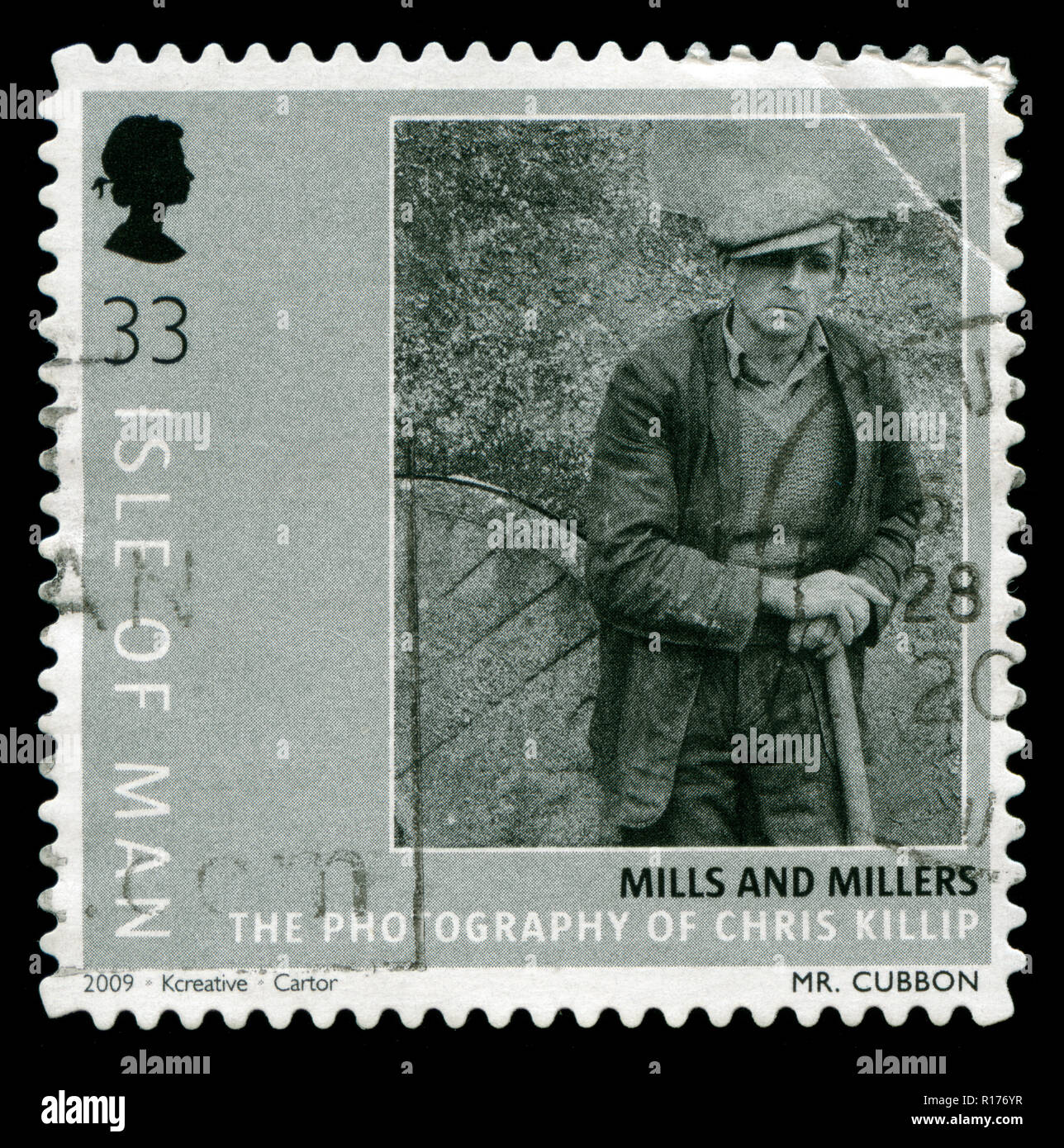 I francobolli dell'Isola di Man in mulini e mugnai serie rilasciato in 2009 Foto Stock