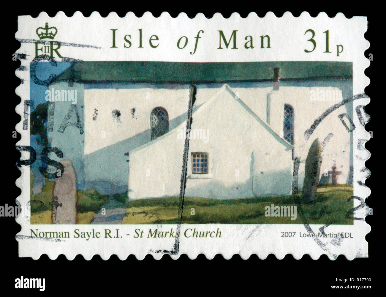 I francobolli dell'Isola di Man in dipinti ad acquerello da Norman Sayle serie rilasciato in 2007 Foto Stock