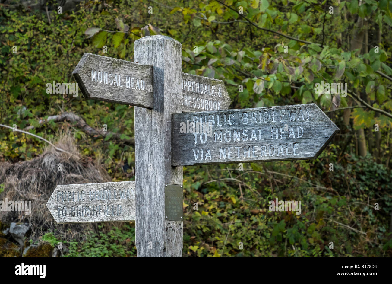Sentiero segno sulla Monsal Trail nel Derbyshire. Foto Stock