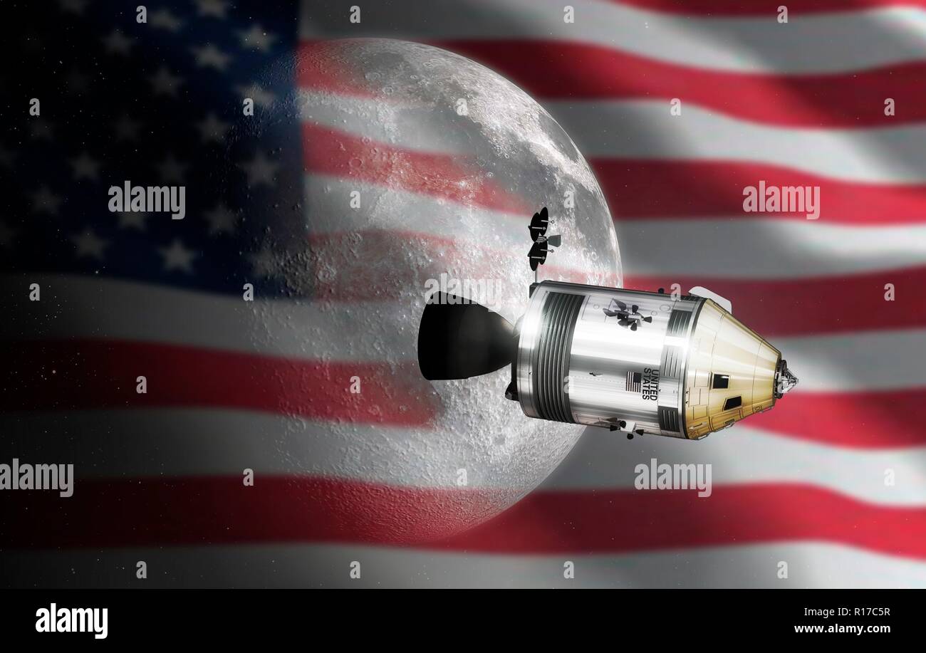 Navetta Apollo. Illustrazione del comando di Apollo/Service Module (CSM) in orbita lunare. Ogni missione Apollo era con equipaggio tre astronauti, seduta Foto Stock