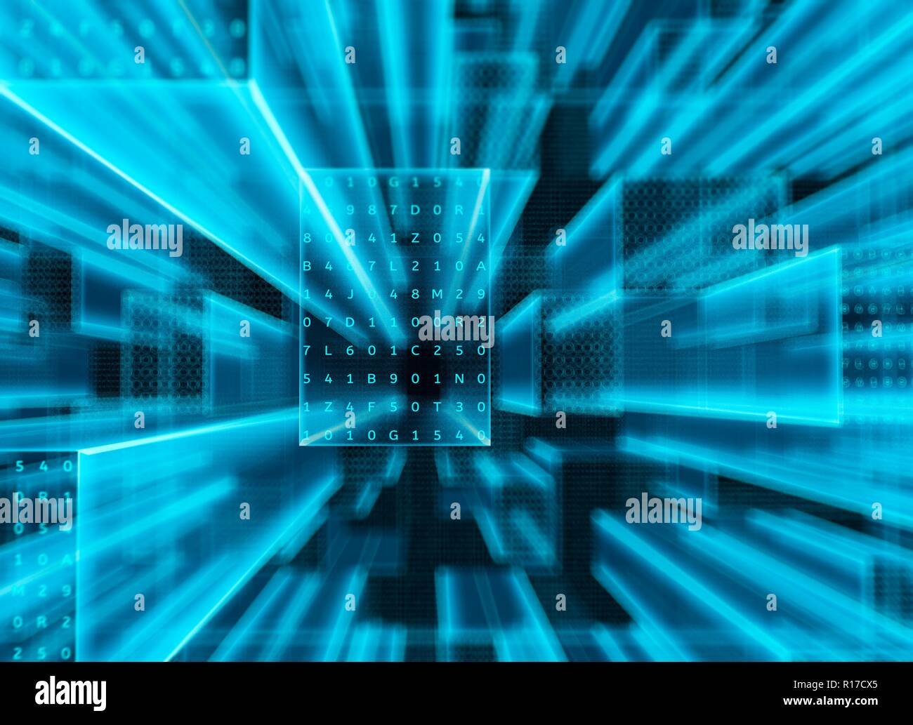 Tecnologia astratto dello sfondo. Concetto Blockchain. 3d'illustrazione. Foto Stock