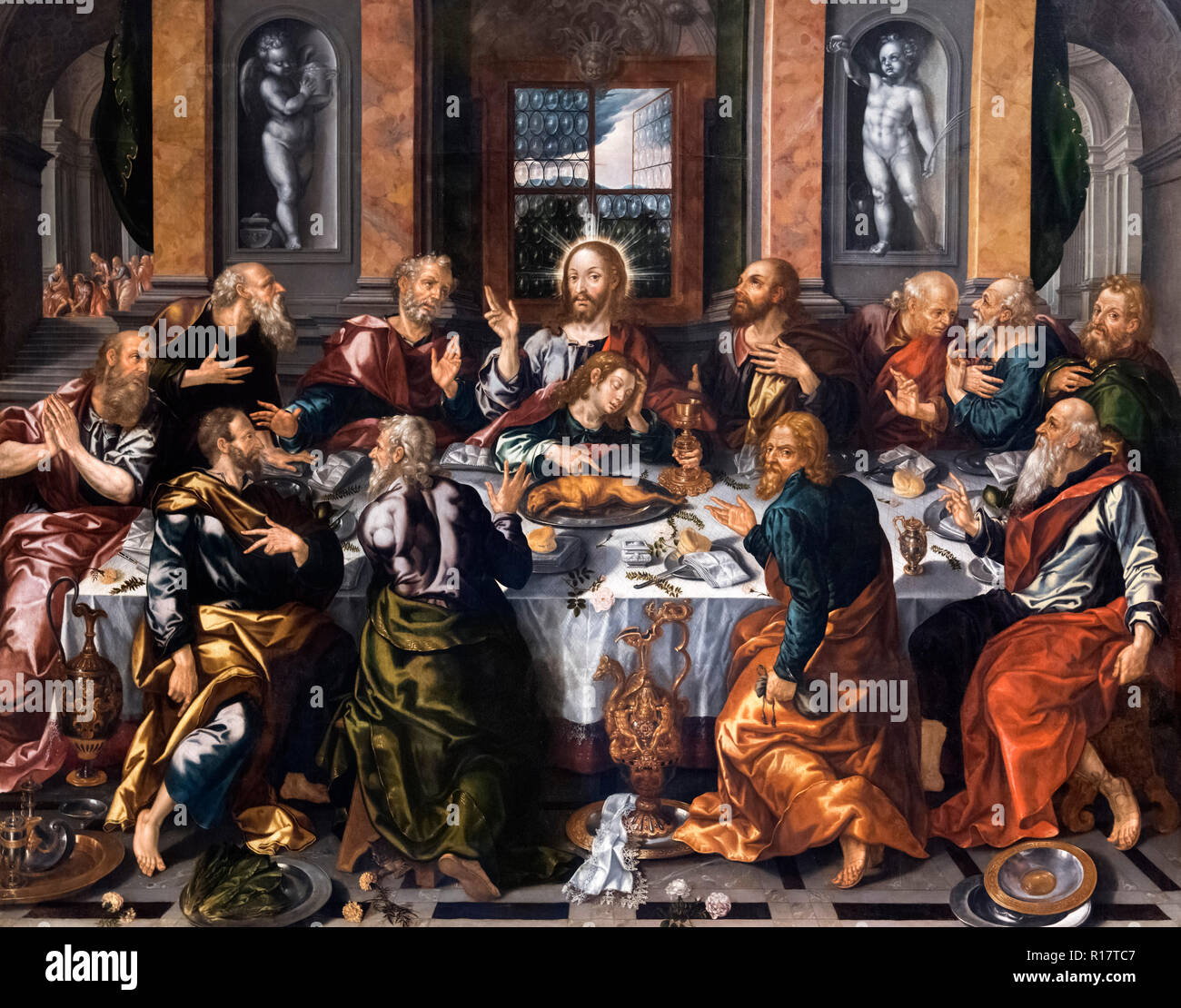 L Ultima Cena (la Cena Sagrada) da Alonso Vázquez (1565 -1608), olio su tela, c. 1588 Foto Stock