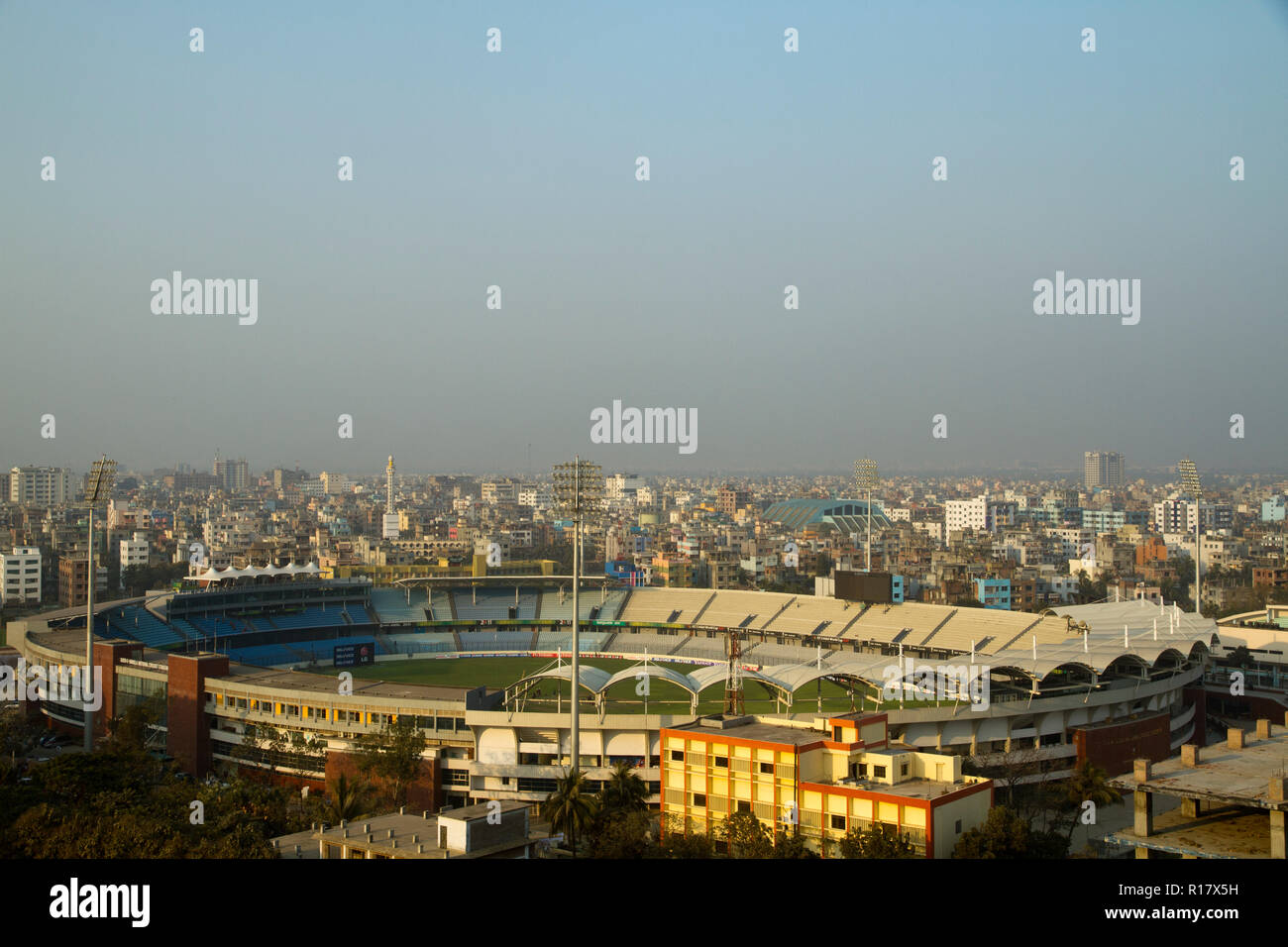 Vista aerea di Sher -E- Bangla National Cricket Stadium. Mirpur, Dhaka, Bangladesh. Foto Stock