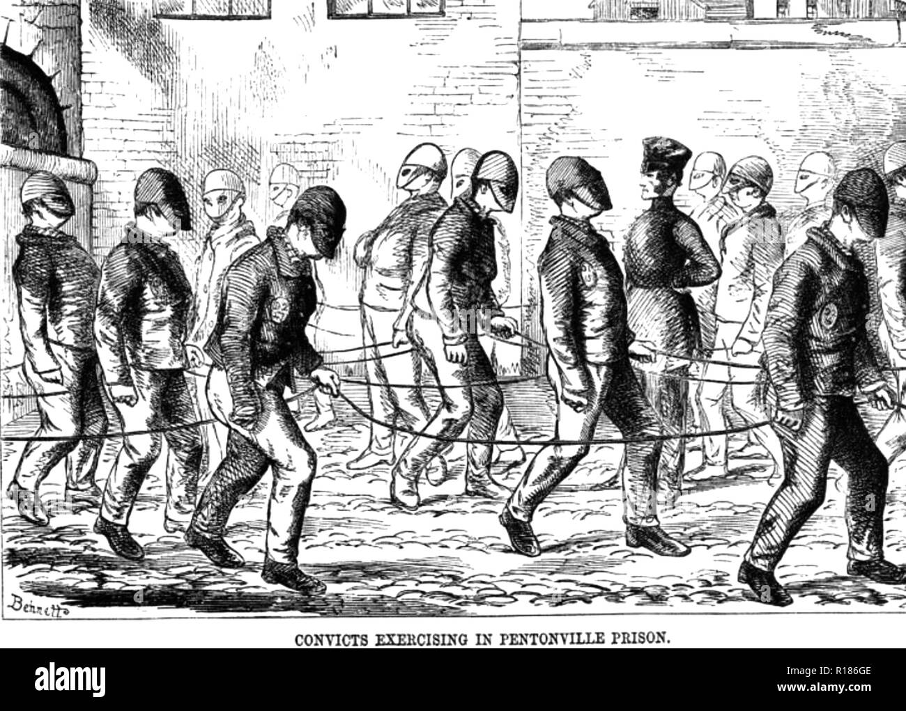 PENTONVILLE prigione, Londra. Esercitare il cortile di circa 1840 Foto Stock