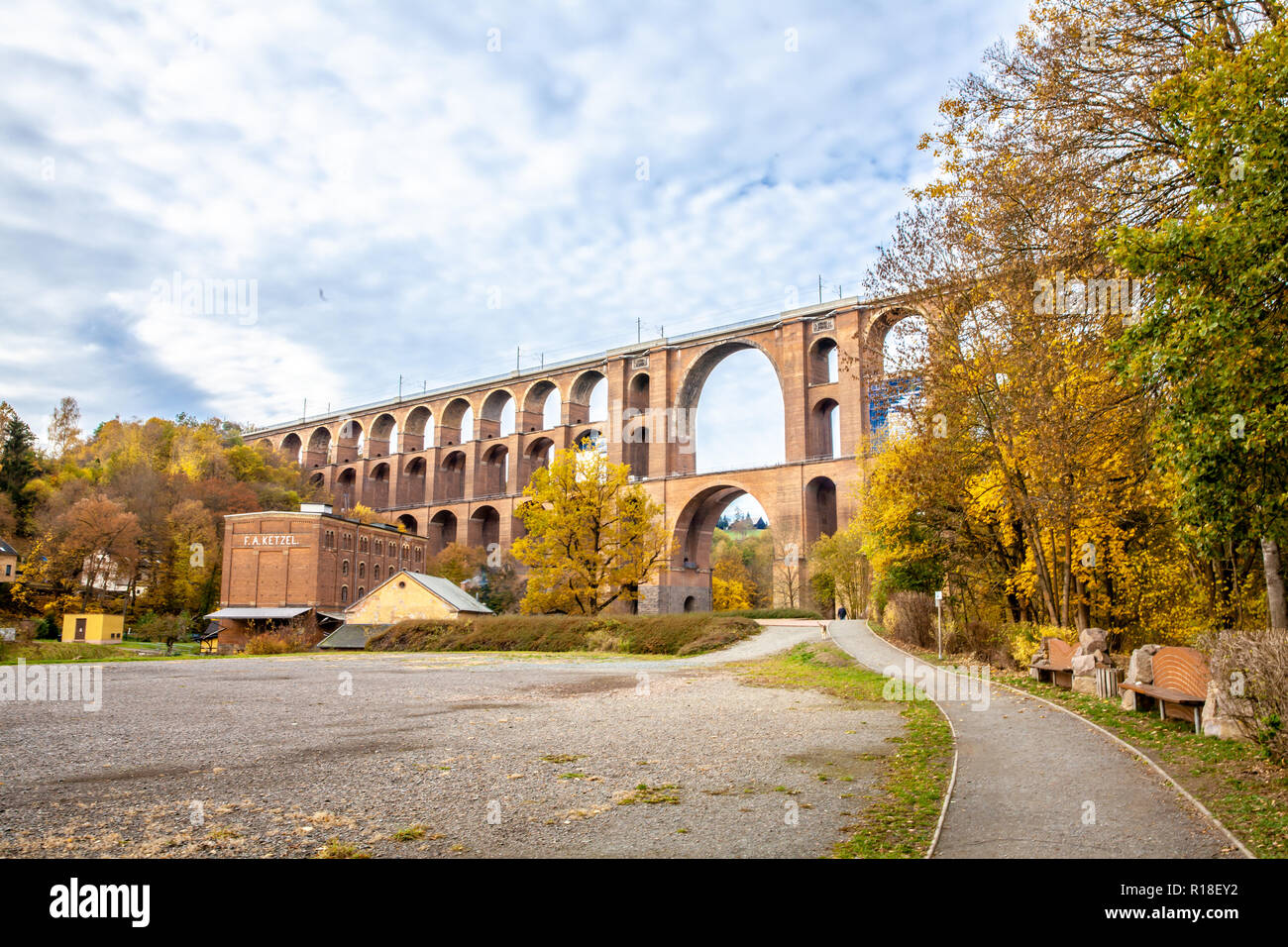 In Goeltzschtalbruecke Netzschkau Vogtland Germania più grande ponte in mattoni del mondo Foto Stock