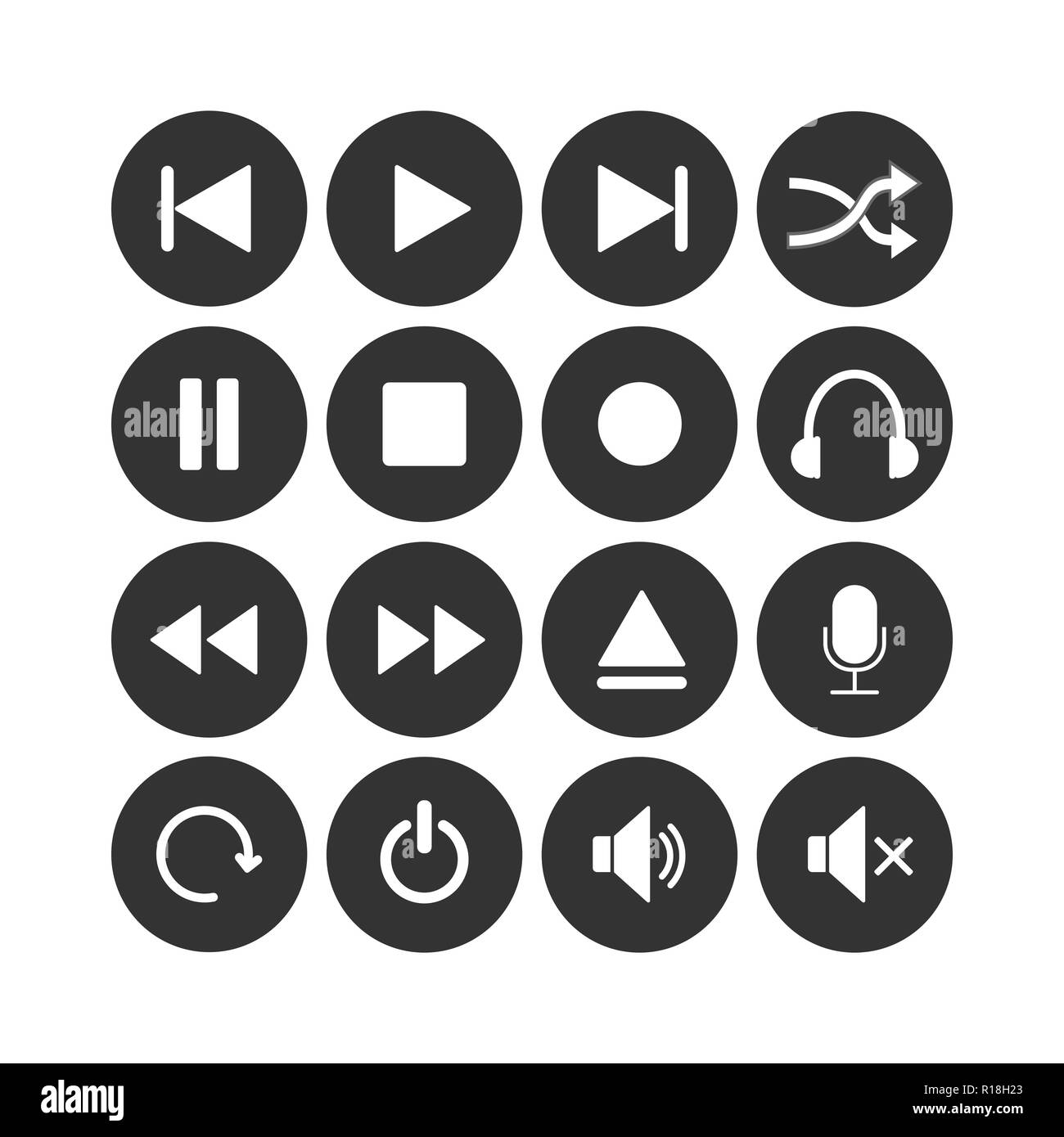 Media Player icon set. Illustrazione Vettoriale, design piatto. Illustrazione Vettoriale