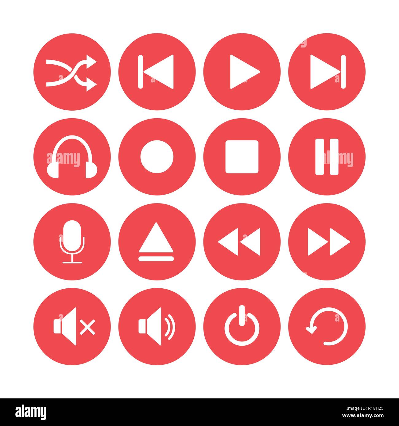 Media Player icon set. Illustrazione Vettoriale, design piatto. Illustrazione Vettoriale