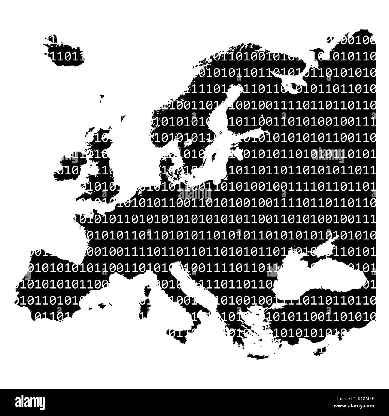 Codice binario Europa mappa concept design isolato su sfondo bianco Illustrazione Vettoriale