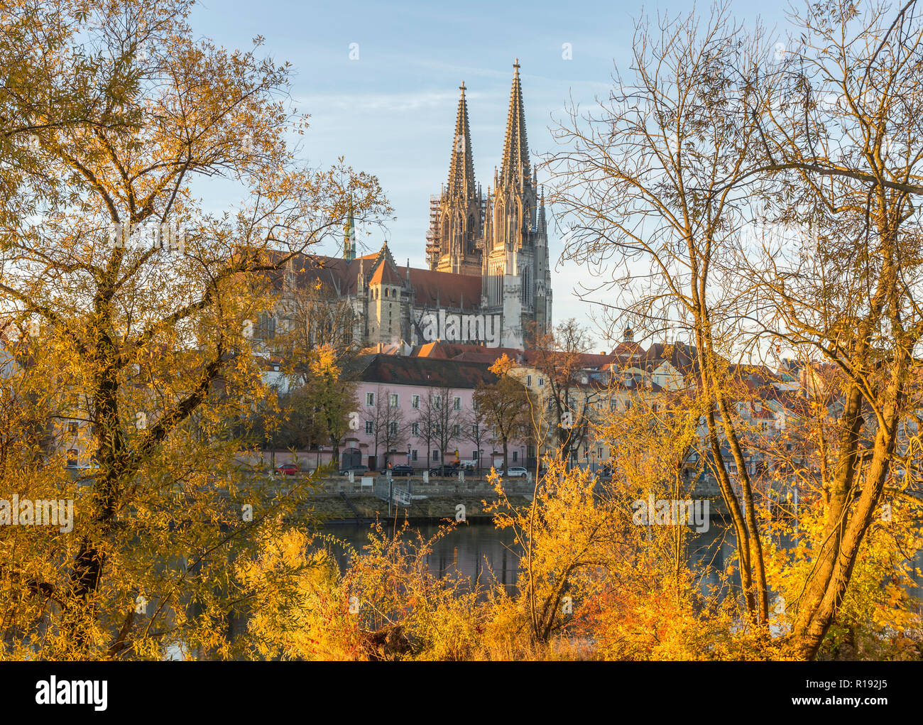 Autunno cityscape di Regensburg Foto Stock