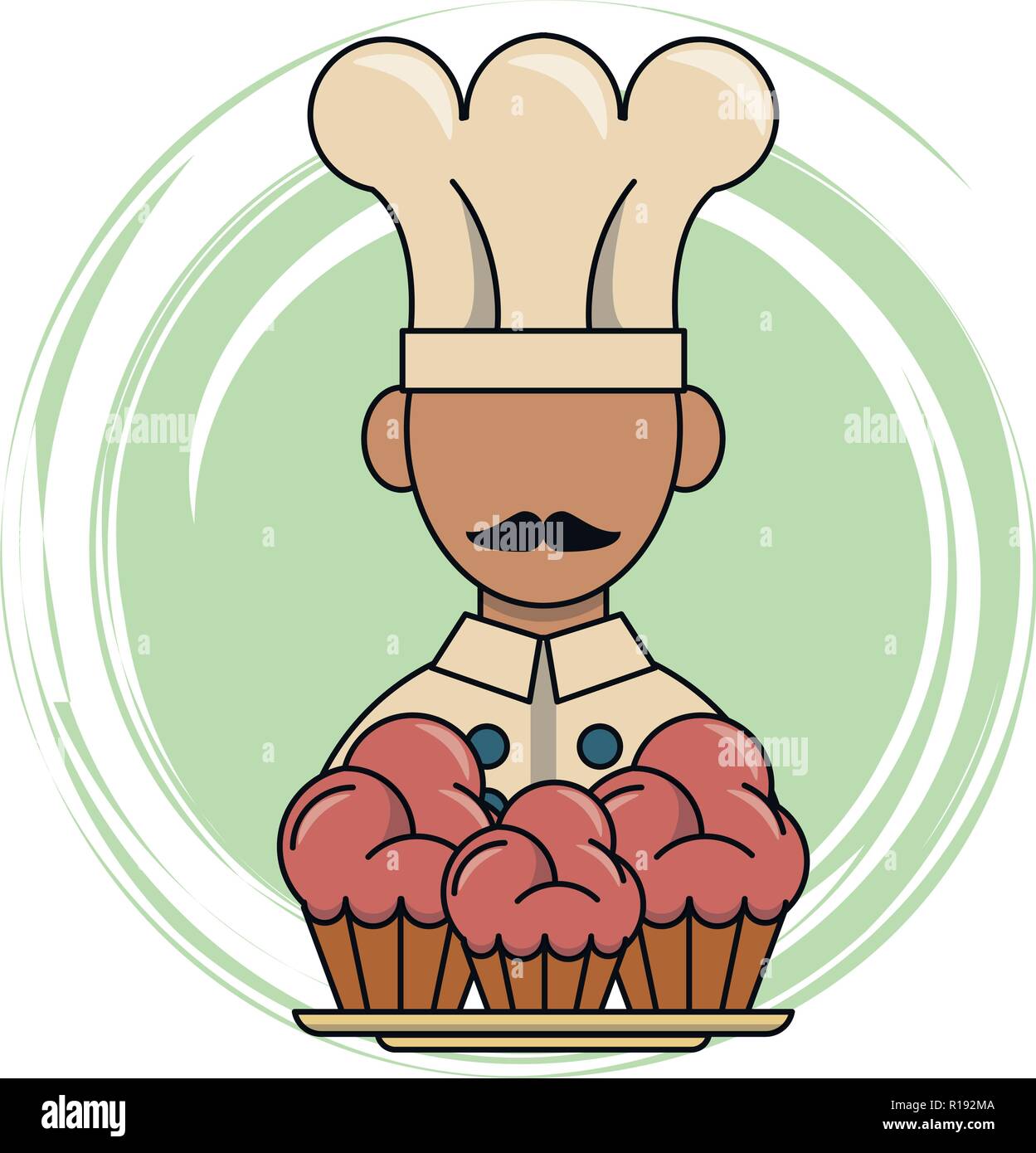 Chef con tortine e hat cartoon illustrazione vettoriale graphic design Illustrazione Vettoriale