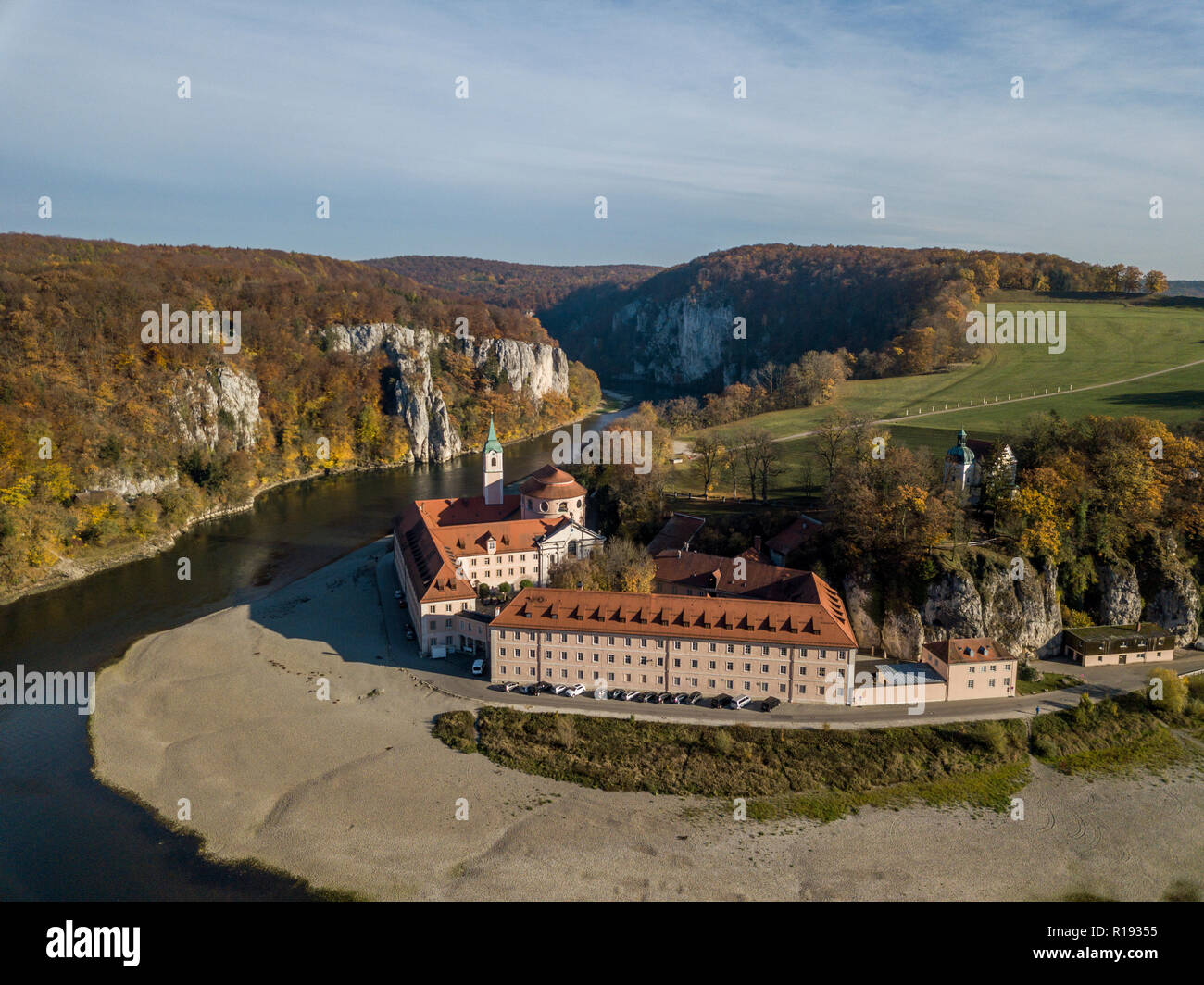 Vista aerea del monastero benedettino di Weltenburg Abbey Foto Stock