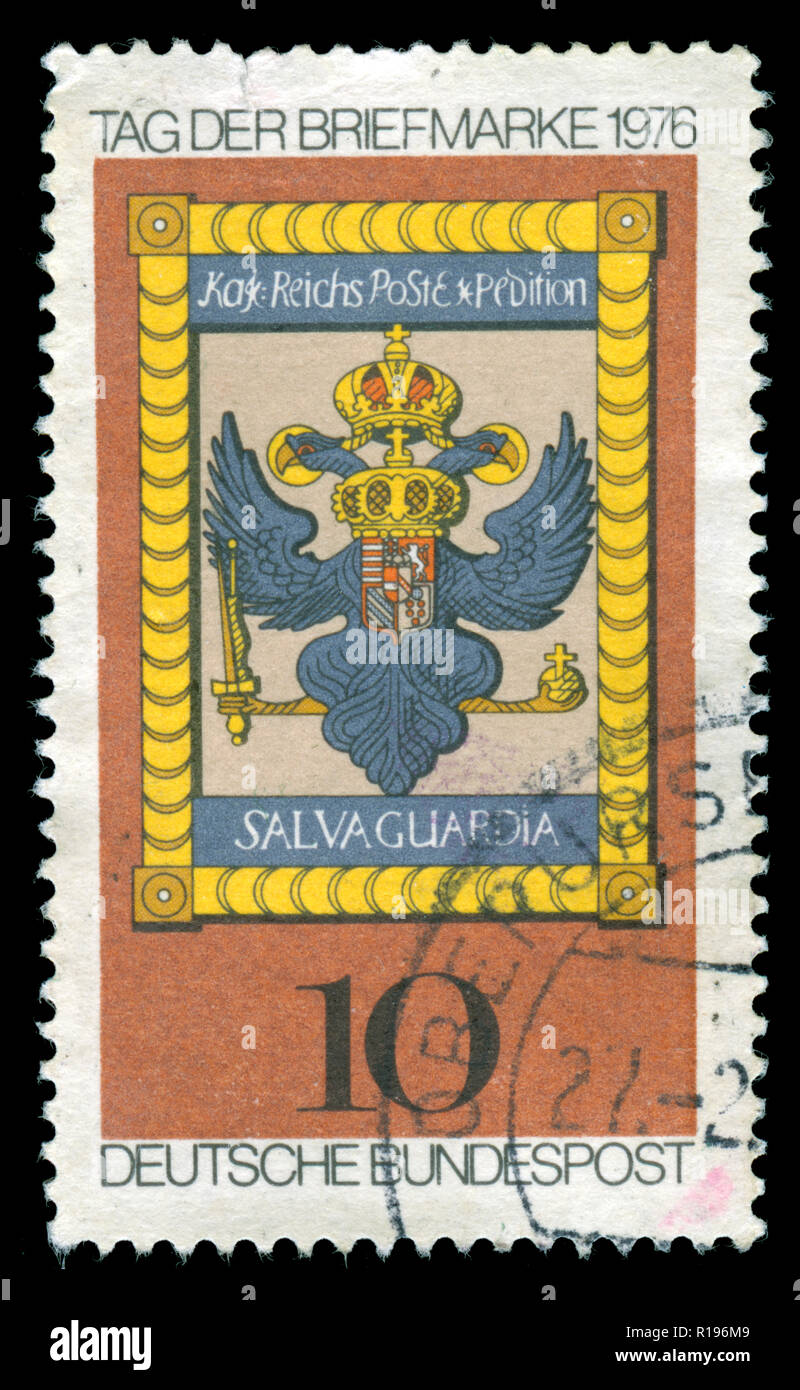 Con timbro postale timbro da parte della Repubblica federale di Germania nella Giornata del francobollo 1976 series Foto Stock