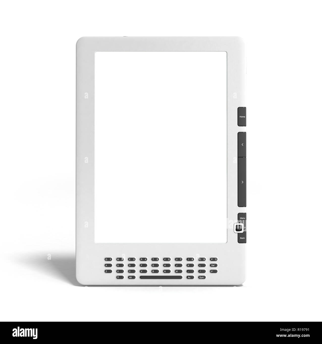Vuoto E-book reader 3D render image su bianco Foto Stock