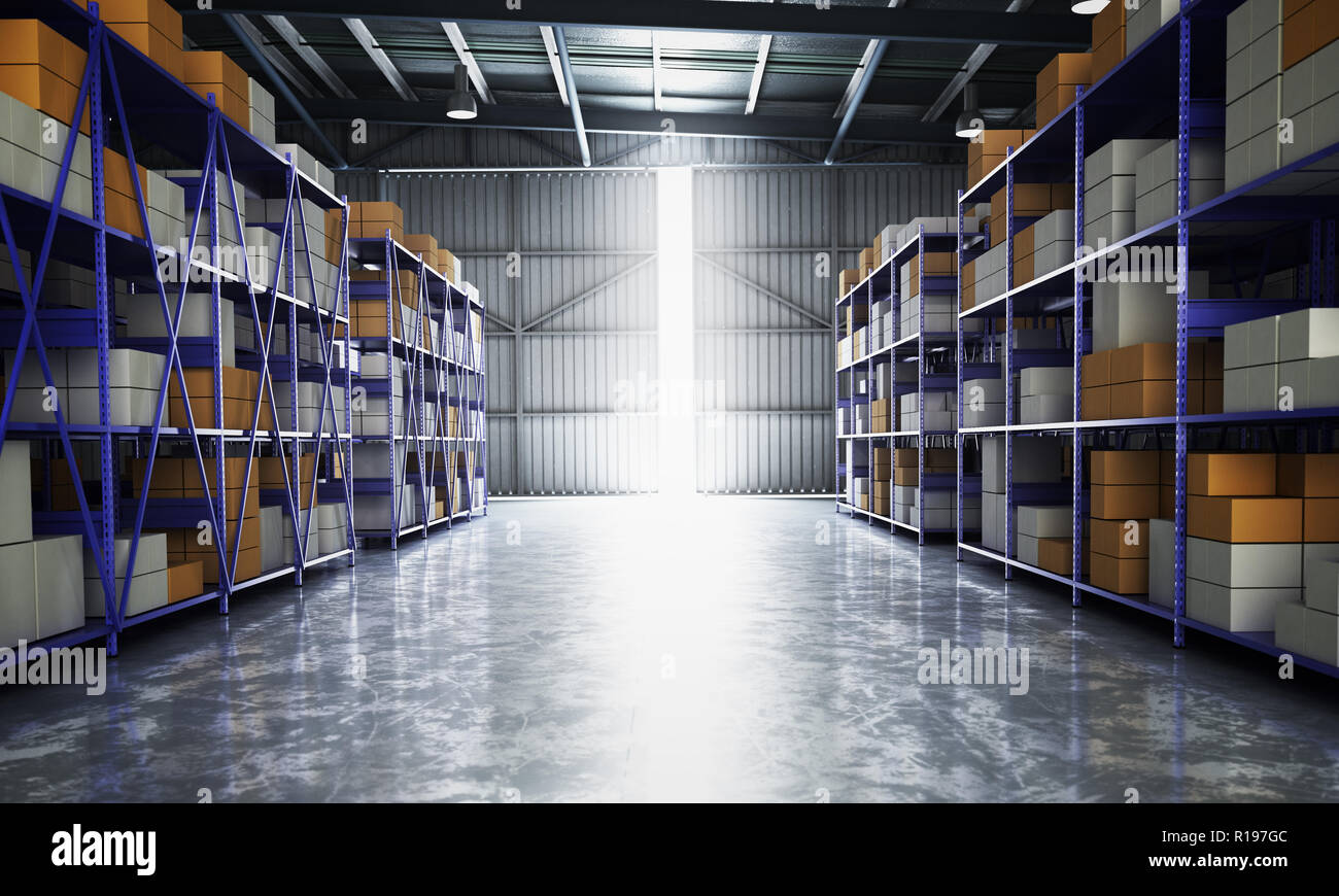 Hangar vuoti magazzino di consegna 3D render image Foto Stock
