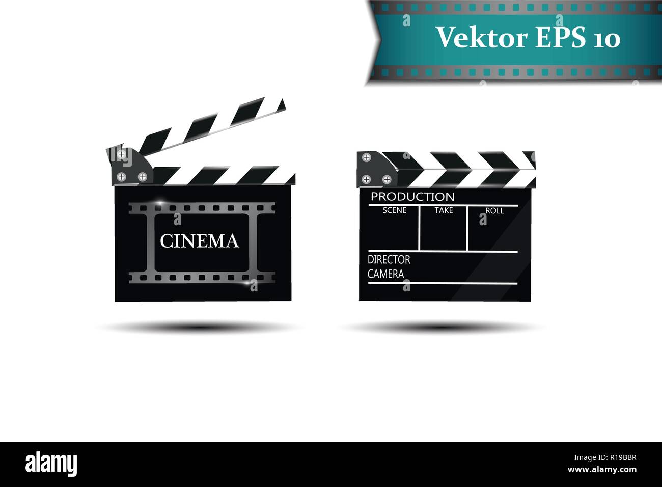 Un set di battaglio, su sfondo bianco con natpisyaami kamkra.Realistichesky cinema Illustrazione Vettoriale
