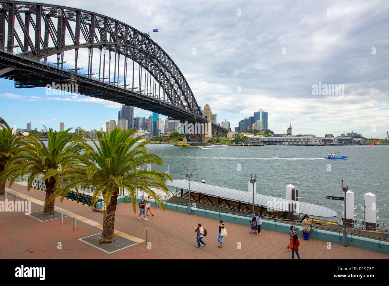 Il Ponte del Porto di Sydney e la vista di Sydney CBD da Milsons Point, Nuovo Galles del Sud, Australia Foto Stock