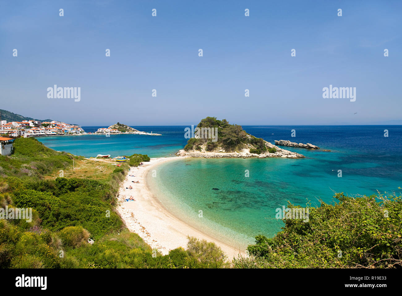 Kokkari village, all isola di Samos, Mar Egeo, Grecia, Foto Stock