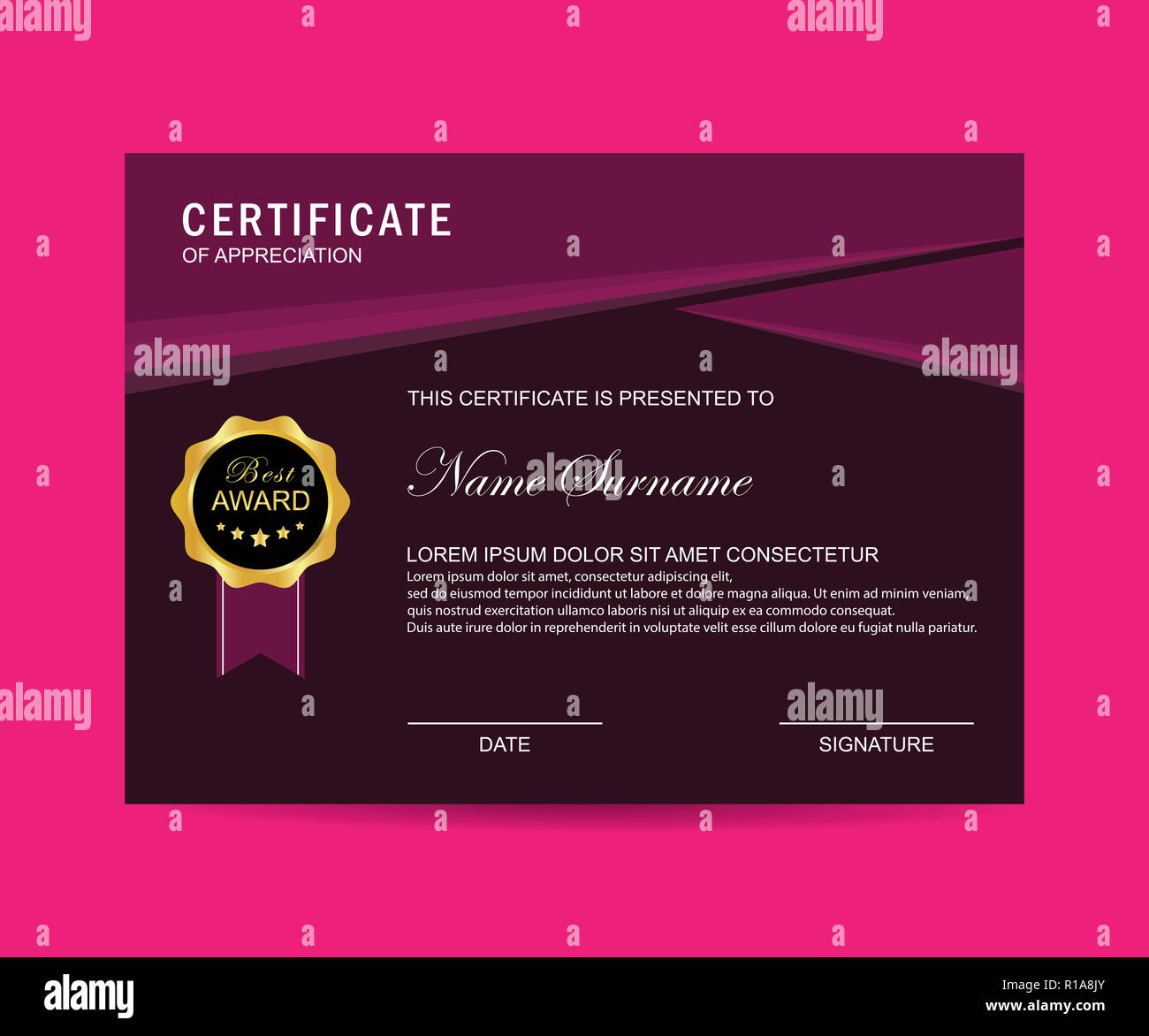 Moderno e alla moda modello di certificato Foto Stock