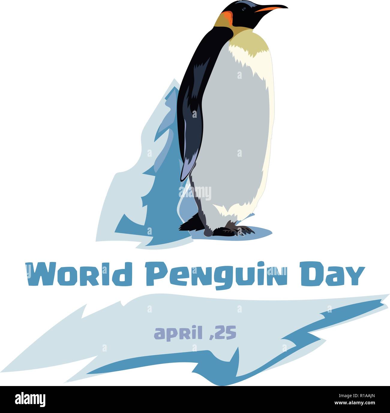 Mondo penguin giorno. Pinguini su uno sfondo blu. Northern Light background. Illustrazione Vettoriale