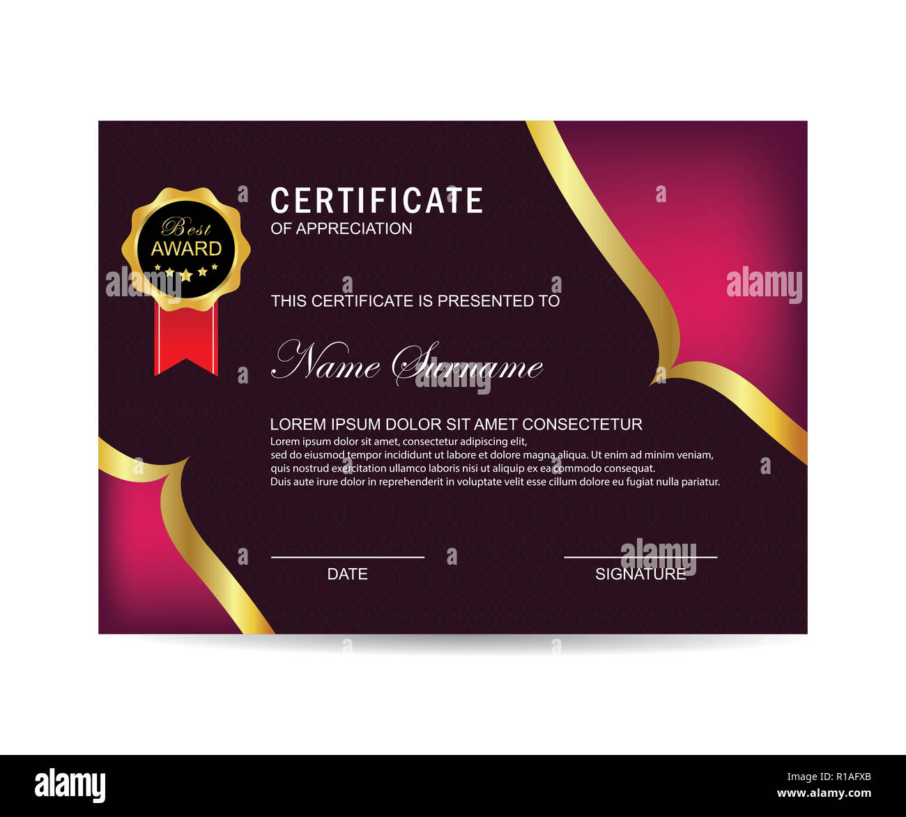 Moderno modello di certificato e lo sfondo Foto Stock