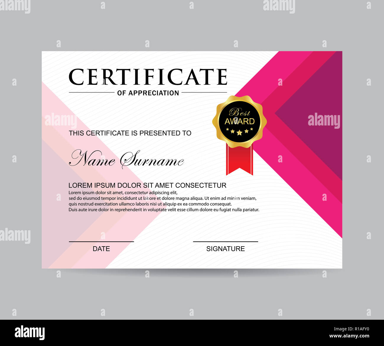 Moderno modello di certificato e lo sfondo Foto Stock