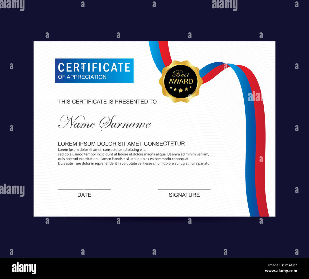Moderno modello di certificato e lo sfondo Foto Stock