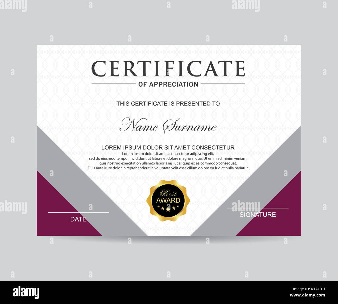 Moderno modello di certificato e lo sfondo Foto Stock