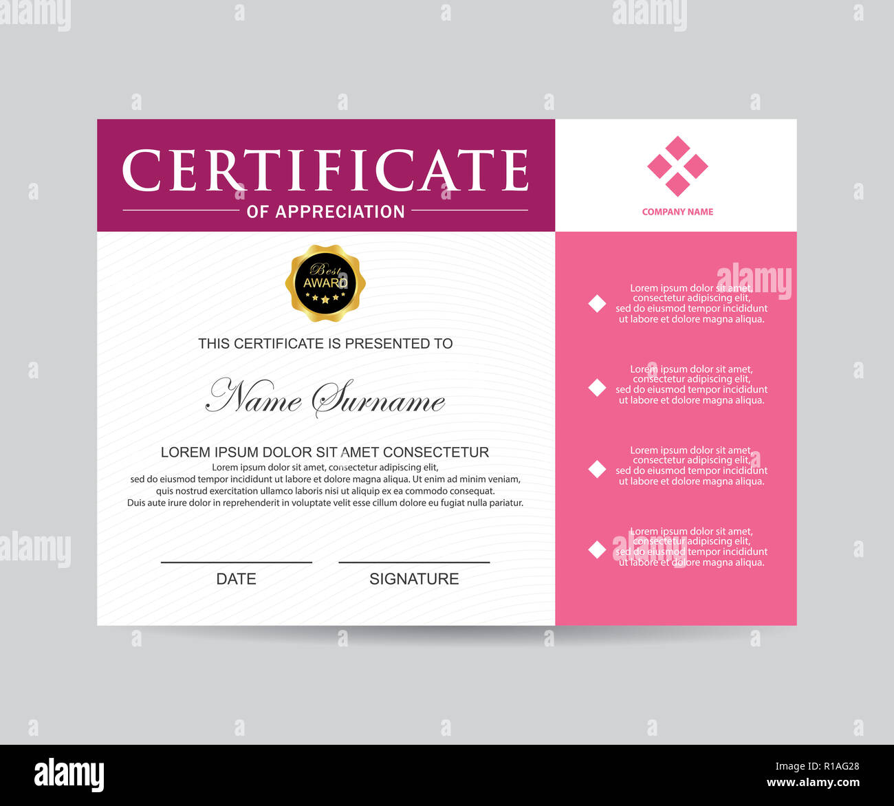 Moderno modello di certificato e lo sfondo Foto Stock