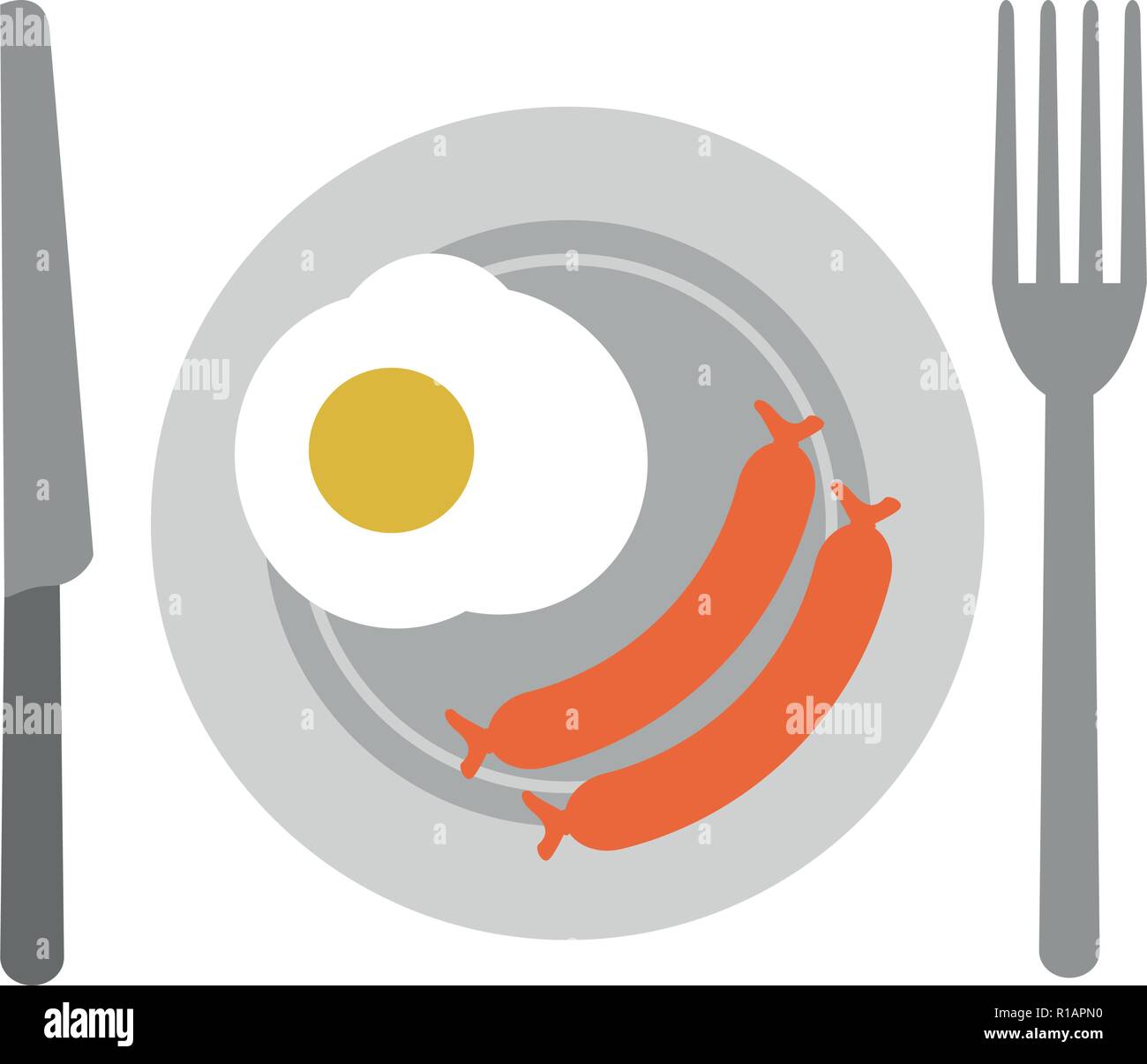 La prima colazione americana sul piatto con posate illustrazione vettoriale graphic design Illustrazione Vettoriale