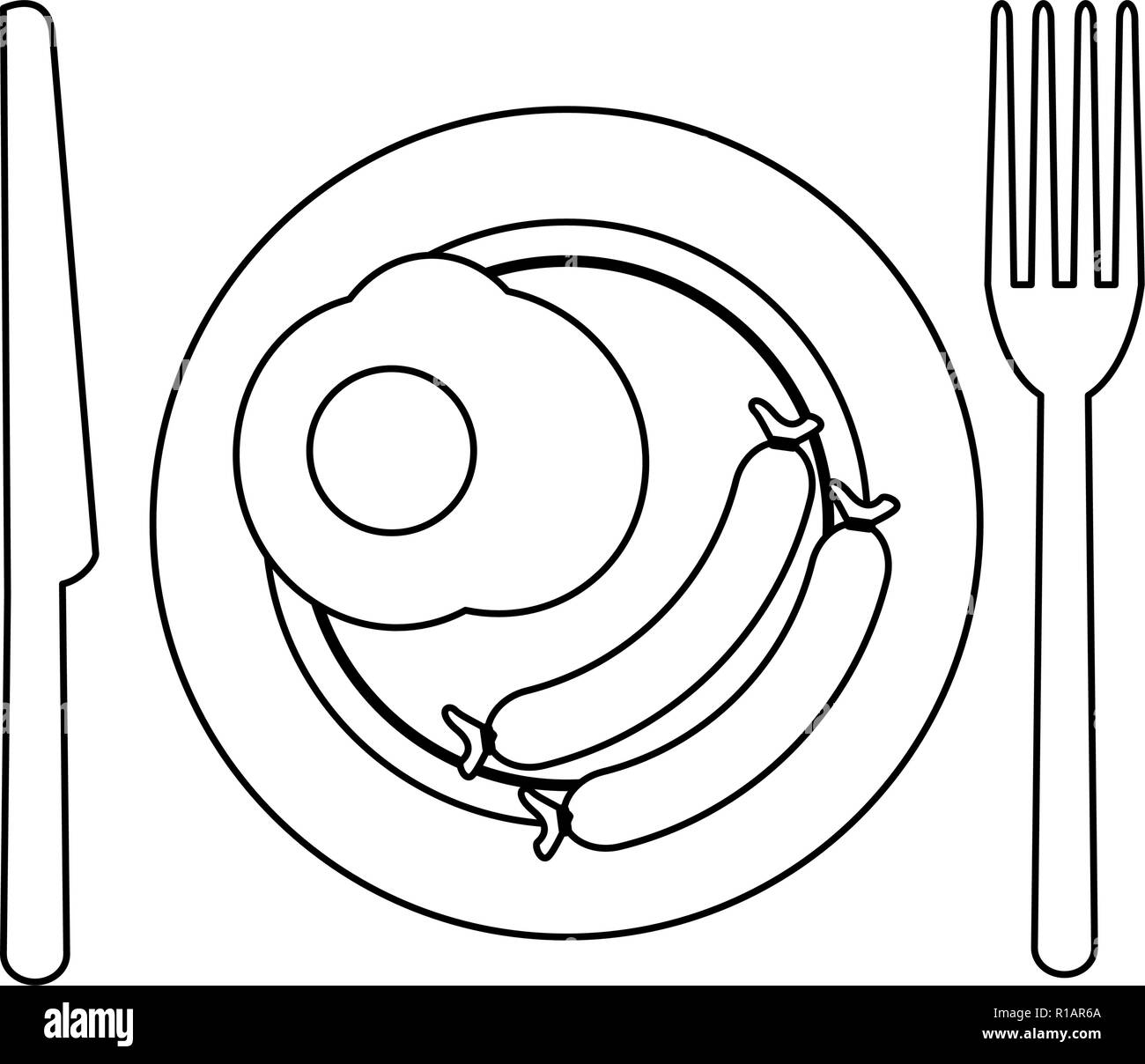 La prima colazione americana sul piatto con posate illustrazione vettoriale graphic design Illustrazione Vettoriale