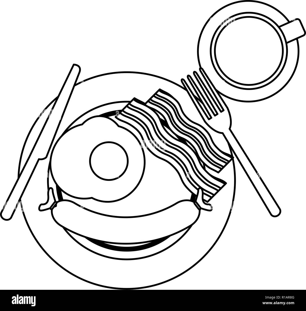 La prima colazione americana sul piatto con caffè illustrazione vettoriale graphic design Illustrazione Vettoriale