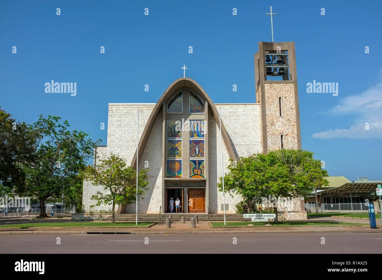 Il St Mary stella del mare Cattedrale è il principale luogo di culto cattolico nella città di Darwin, Territorio del Nord, l'Australia. Foto Stock