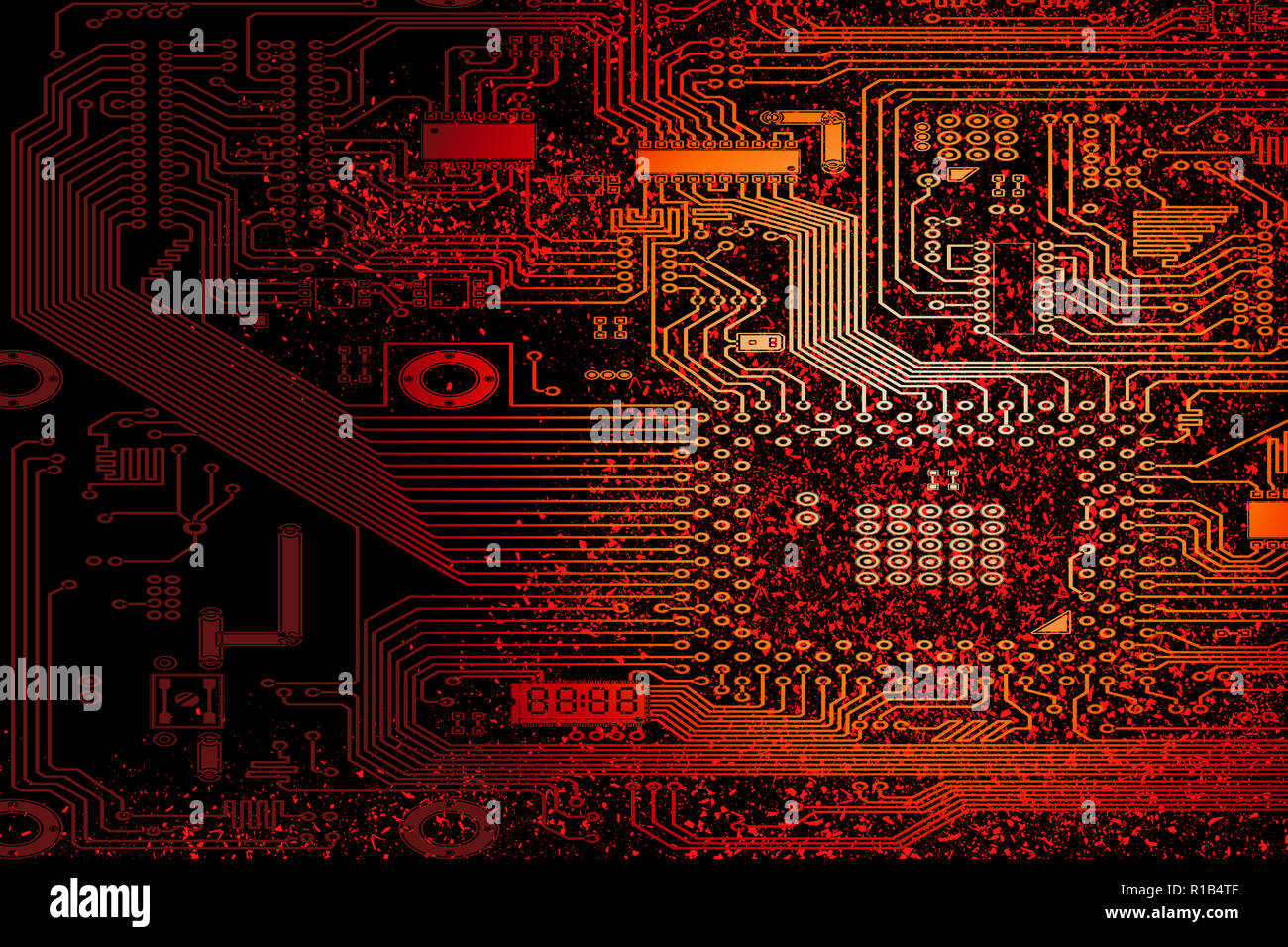 Il circuito elettronico di bordo. Hardware per computer parte. Scheda madre chip digitale. Technologie scienza illustrazione. CPU integrato microchip. Moderno cyber p Foto Stock