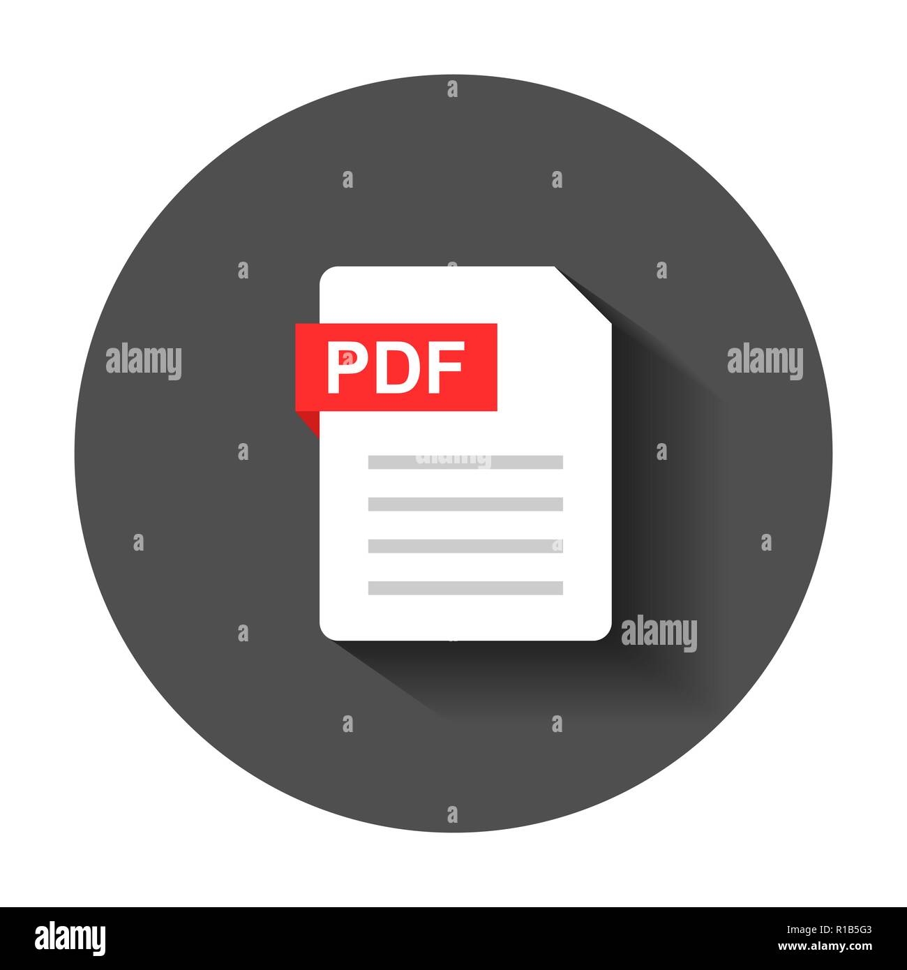 Documento pdf icona nota in stile appartamento. Foglio di carta illustrazione vettoriale con lunga ombra. Pdf documento del Blocco note la concezione di business. Illustrazione Vettoriale