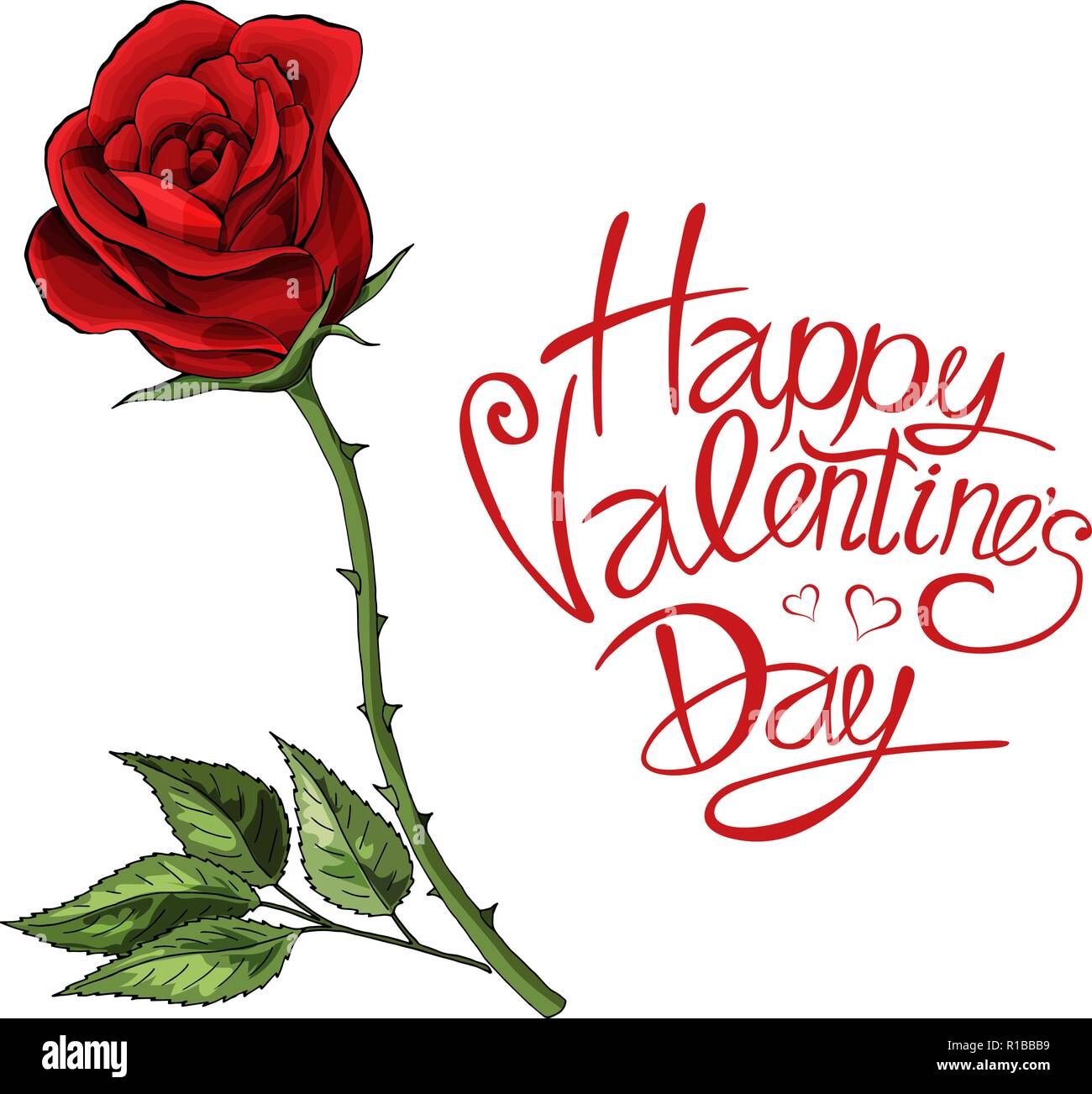 Il giorno di San Valentino amore cartolina singola modello Red Rose fiore con scritte Illustrazione Vettoriale