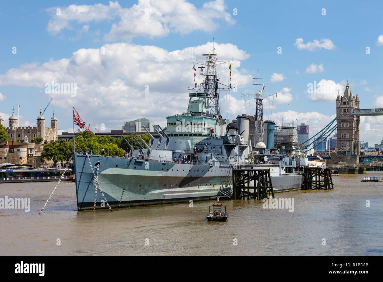 HMS Belfast, il fiume Tamigi, Londra Foto Stock