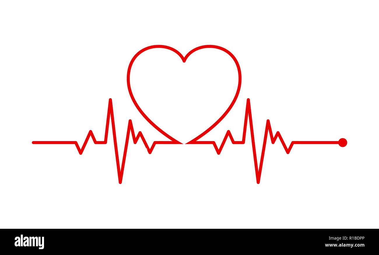 Ritmo cardiaco, elettrocardiogramma, ECG - segnale ECG, battito cardiaco linea pulse concept design isolato su sfondo bianco Illustrazione Vettoriale