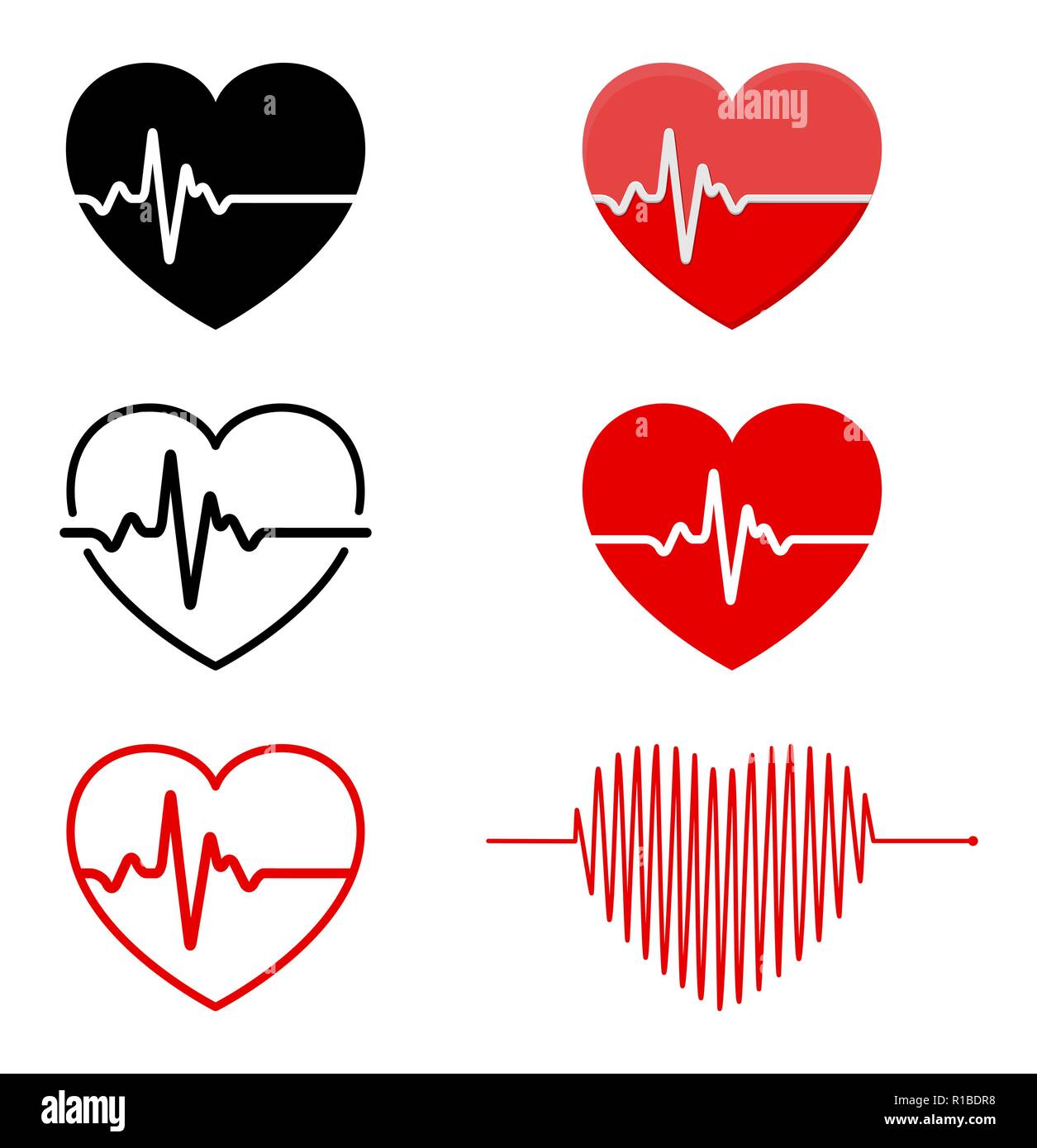 Cuore e ECG - SEGNALE ECG impostare, battito cardiaco linea pulse concept design isolato su sfondo bianco Illustrazione Vettoriale