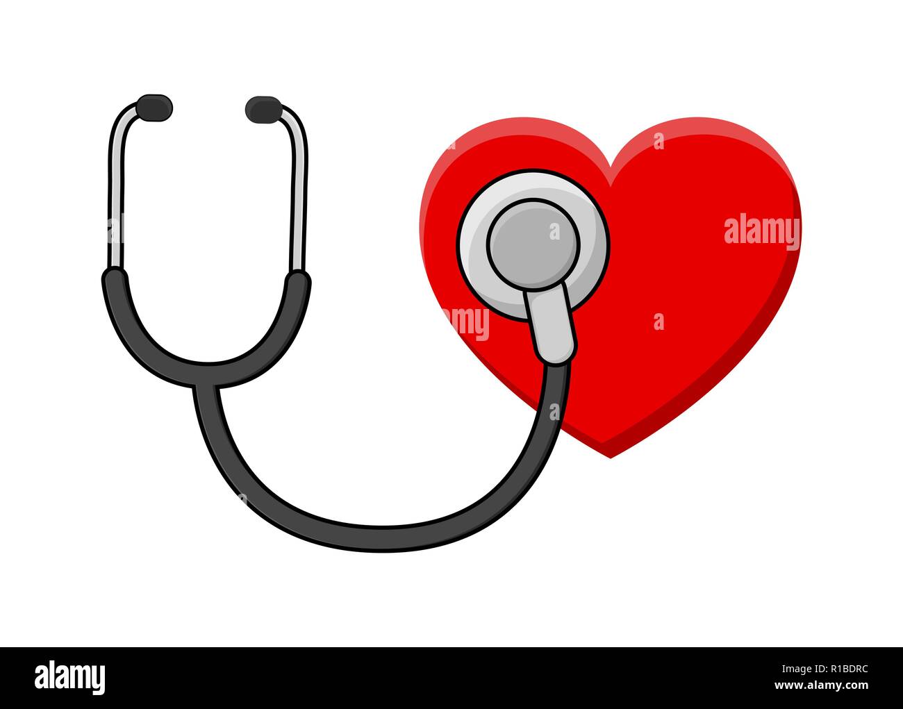 Lo stetoscopio e il cuore di impulso simbolo di cura. Elemento di design della medicina. International infermieri giorno. Illustrazione Vettoriale