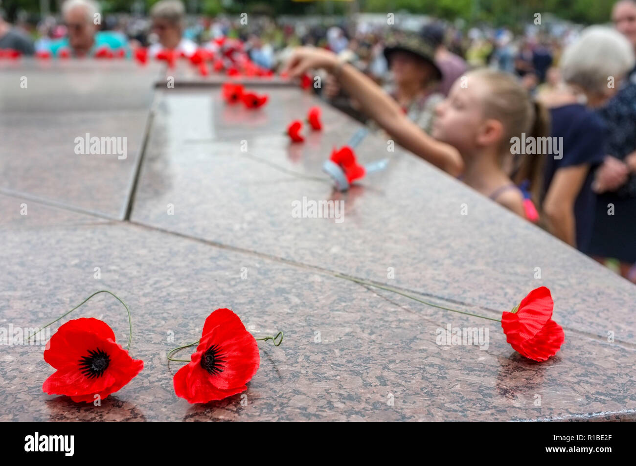 Darwin, in Australia. Xi Nov, 2018. Commemorazione per il giorno del ricordo per il centenario dell'Armistizio, a Darwin il cenotafio il Bicentennial Park in Darwin, Territorio del Nord, l'Australia - 2018.11.11 - Foto di Regis Martin Credito: Regis Martin/Alamy Live News Foto Stock