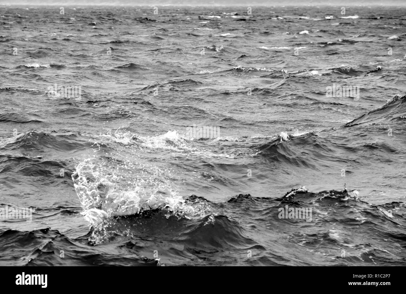 Mare tempestoso in bianco e nero Foto Stock