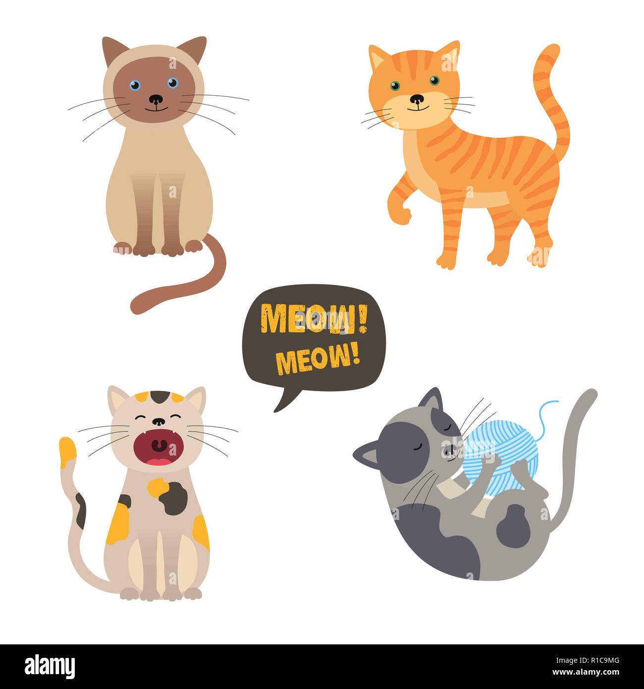 I gatti del vettore. Set di caratteri. Cute cat. Meow Illustrazione Vettoriale