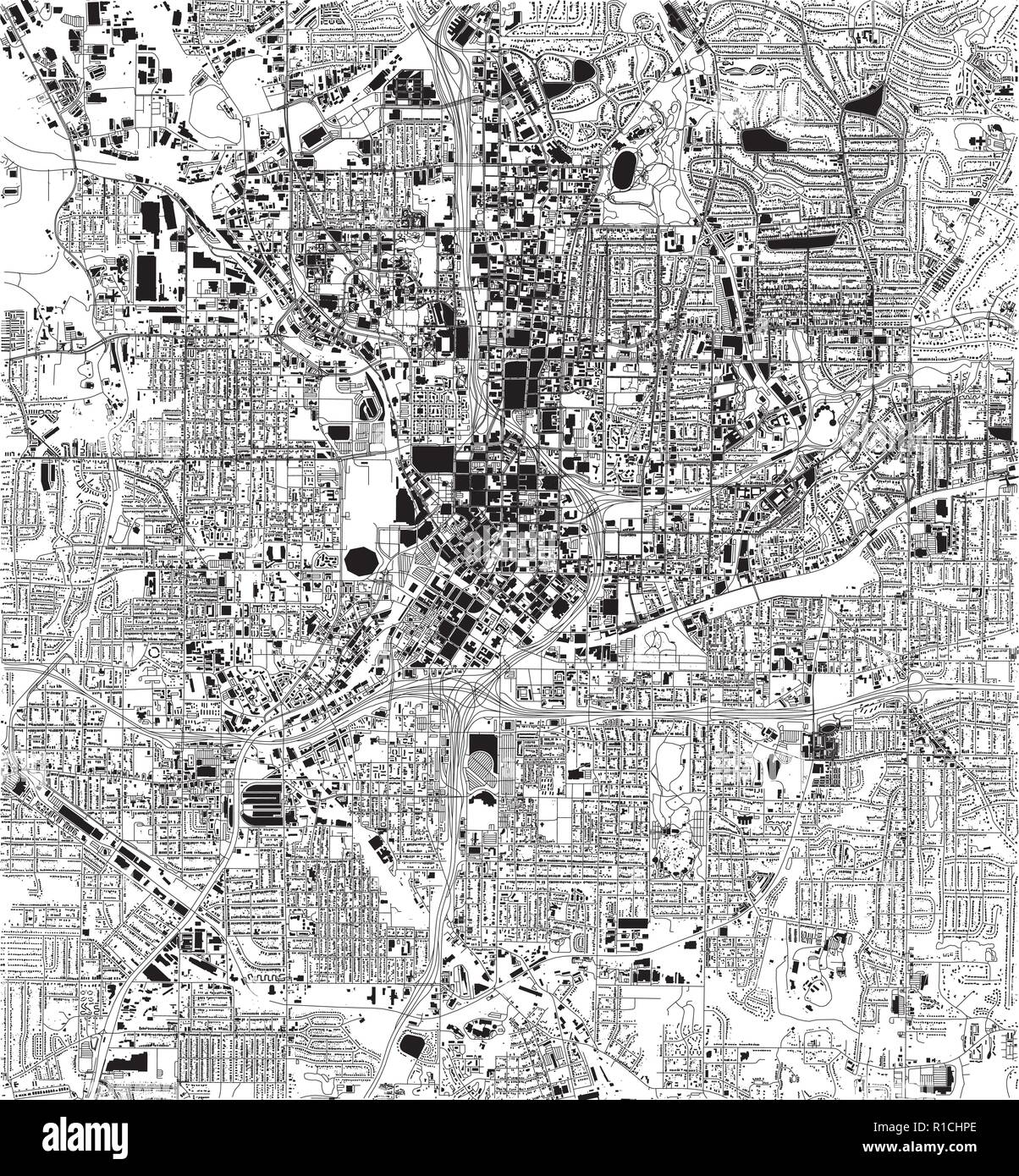Mappa satellitare di Atlanta, Georgia, Stati Uniti d'America, per le strade delle città. Cartina stradale e mappa del centro città Illustrazione Vettoriale